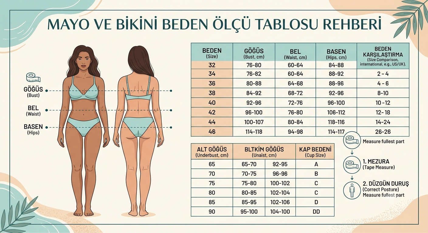 Swimwear size and measurement chart guide